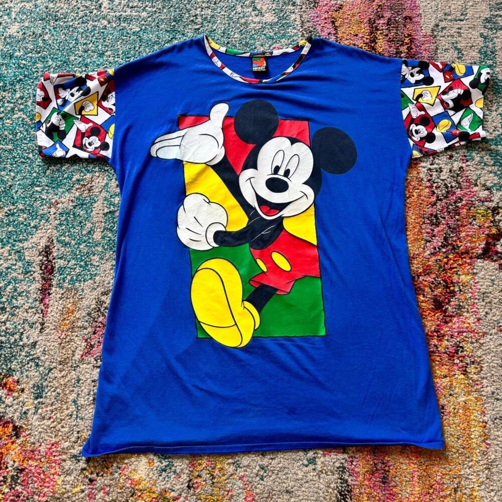 Vintage Mickey Mouse Color Block Graphic T-Shirt – Blue Retro Disney Tee | Disne